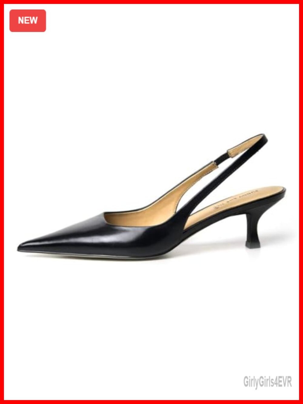 FSJ Kitten Heel Slingback Sandals Pointed Toe Leather Dress Party Shoes